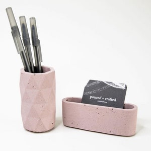Concrete Desk Essentials Set, Business Card Holder, Pencil Cup, Pen Holder image 1