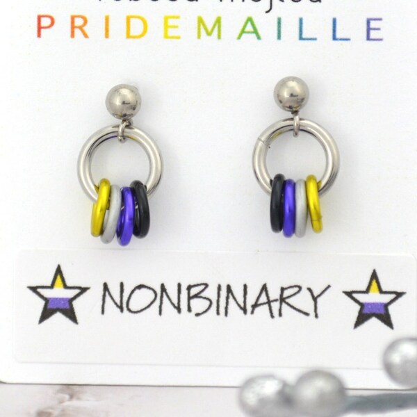 Nonbinary Pride Flag - Tiny Chainmaille Earring