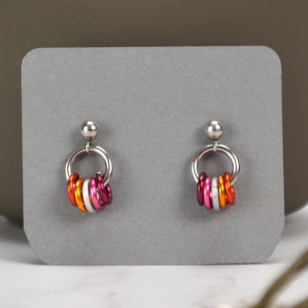 Lesbian Pride Flag - Tiny Hoop Chainmaille Earring