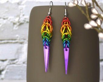 Rainbow Pride Spike Earrings - Mirror or Round, Lightweight LGBTQ Jewelry