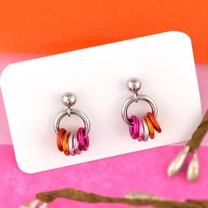 Lesbian Pride Flag - Tiny Hoop Chainmaille Earring