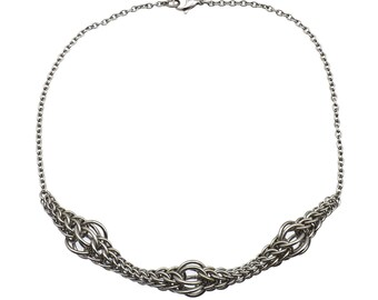 Persian Ripple Small Necklace, Intricate Handwoven Stainless Steel Chainmaille Collar