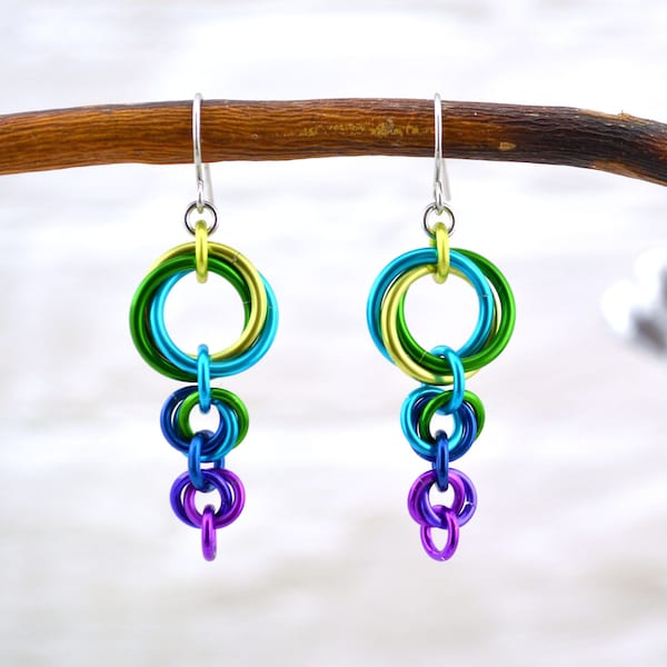 Knotted Metal Comet Earrings - Peacock Ombre