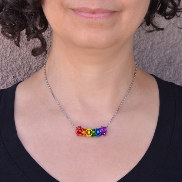 LGBTQ Rainbow Pride Sliding Tube Necklace - Flexible Bar Slider - Minimalist Pride Jewelry