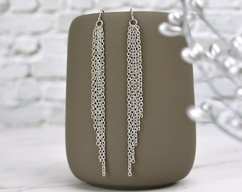 Multi-Strand Long Tassel Chain Earrings - Delicate and Wispy Stainless Steel