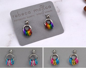 Pride Flag Chainmaille Earrings - Choose Your Flag - Ace, Bi, Pan, Poly, Trans, & LGBTQ Rainbow - Tiny Post Earring
