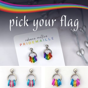 Pride Flag Chainmaille Earrings - Choose Your Flag - Ace, Bi, Pan, Poly, Trans, LGBTQ Rainbow & more - Tiny Post Earring