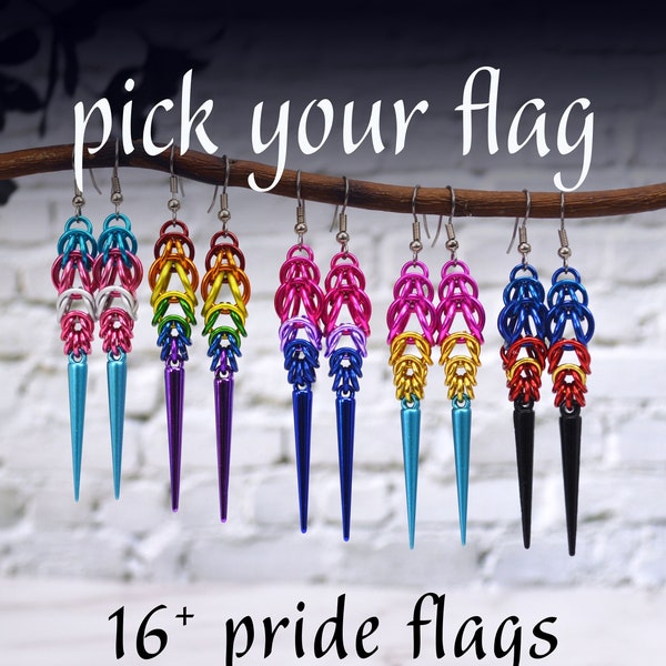 Pride Earrings - Choose Your Flag - Bi, Pan, Trans, Poly, LGBTQ Rainbow & More - Lightweight Aluminum With Acrylic Spike