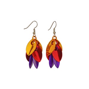 Sunset Cascading Leaves Short Earrings - (orange, red and violet ombre)
