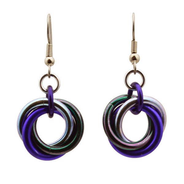 Iridescent Purple Single Knot Earrings - Elegant Lightweight Earrings - Anodized Aluminum - Chainmaille Hoops - Galaxy Colors