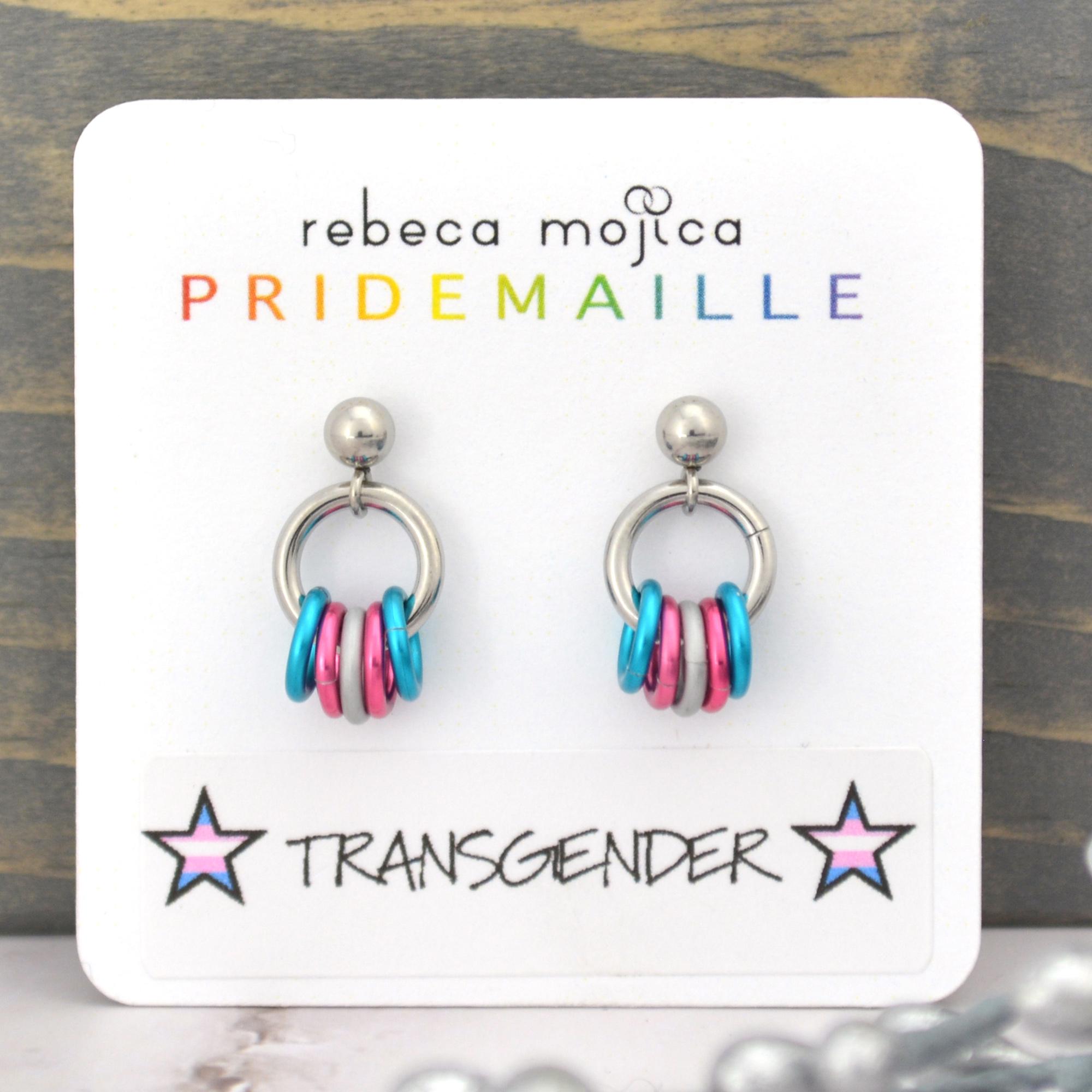 Rtiny Trans Flag Tiny Transgender Pride Flag Chainmaille Stud Earring - Subtle/bold ...