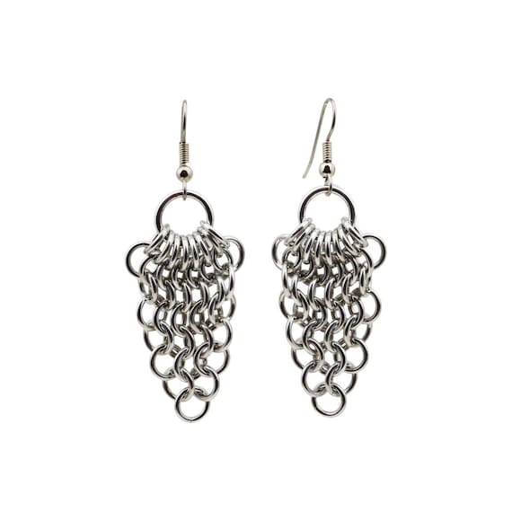 Cluster Chainmaille Earrings - Lightweight Silver Color Aluminum