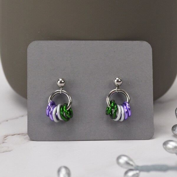 Genderqueer Pride Flag - Tiny Chainmaille Earring