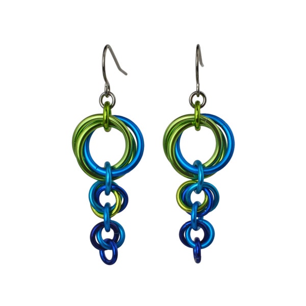 Knotted Metal Comet Earrings - Caribbean Colorway (lime, turquoise, blue)