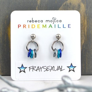 Fraysexual Pride Flag - Tiny Chainmaille Hoop Earring on Stainless Steel Post