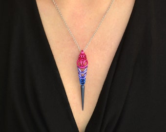 Bisexual Pride Spike Pendant, Lightweight Aluminum With Acrylic Spike Bi Pride Necklace