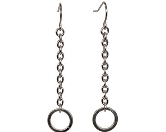 Single Link Long Chain Earrings - Stainless Steel - Elegant Chainmaille Earrings