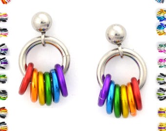 Pride Flag Chainmaille Earrings - 50+ LGBTQ Flags - Mini Hoop on Stainless Steel Stud