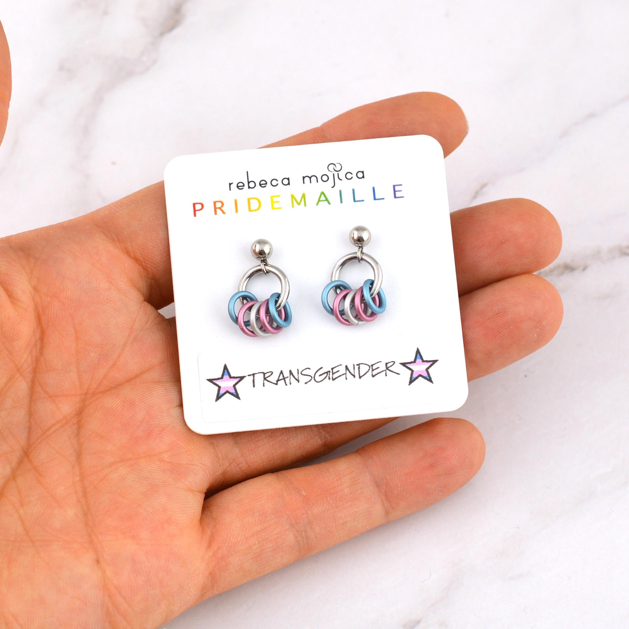 Rtiny Trans Flag Tiny Transgender Pride Flag Chainmaille Stud Earring - Subtle/bold ...