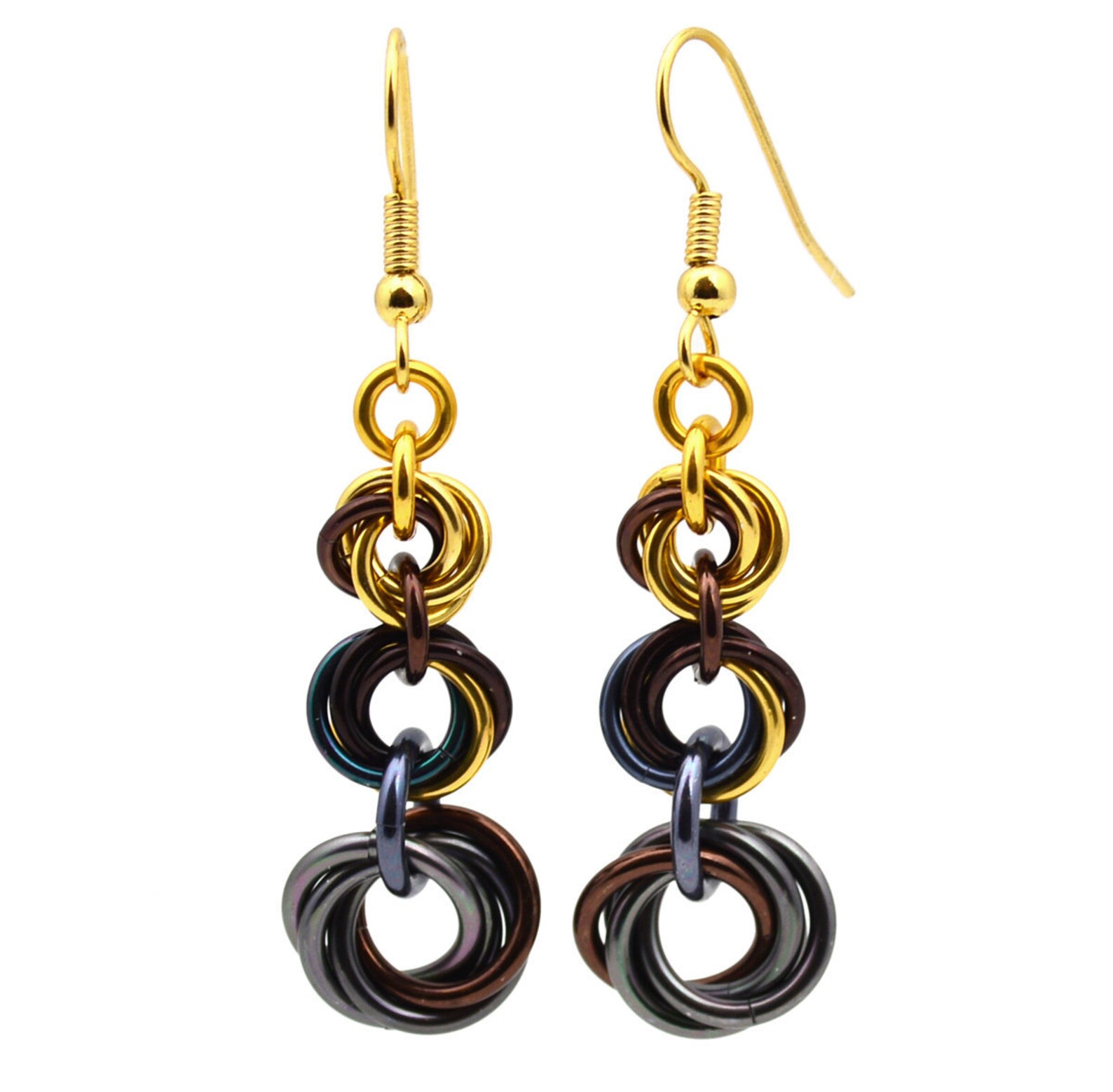 Gold, Grey, Brown Knotted Metal Graduated Earrings - Steampunk Ombre - Etsy