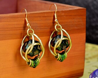Forest Green Dice Earrings - 20-Sided Die - d20 Jewelry for Gamers