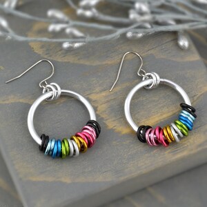 Queer Pride Hoop Earrings - Lightweight & Comfy Aluminum Chainmaille - Fidget-Friendly Accessory