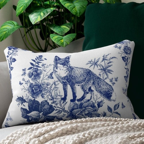 Blue and White Chinoiserie Lumbar Pillow Victorian Pillow Etsy