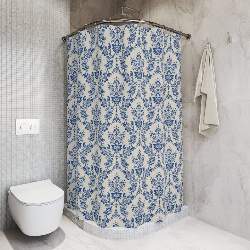 Elegant Blue and White Shower Curtains Victorian Bath Decor Etsy