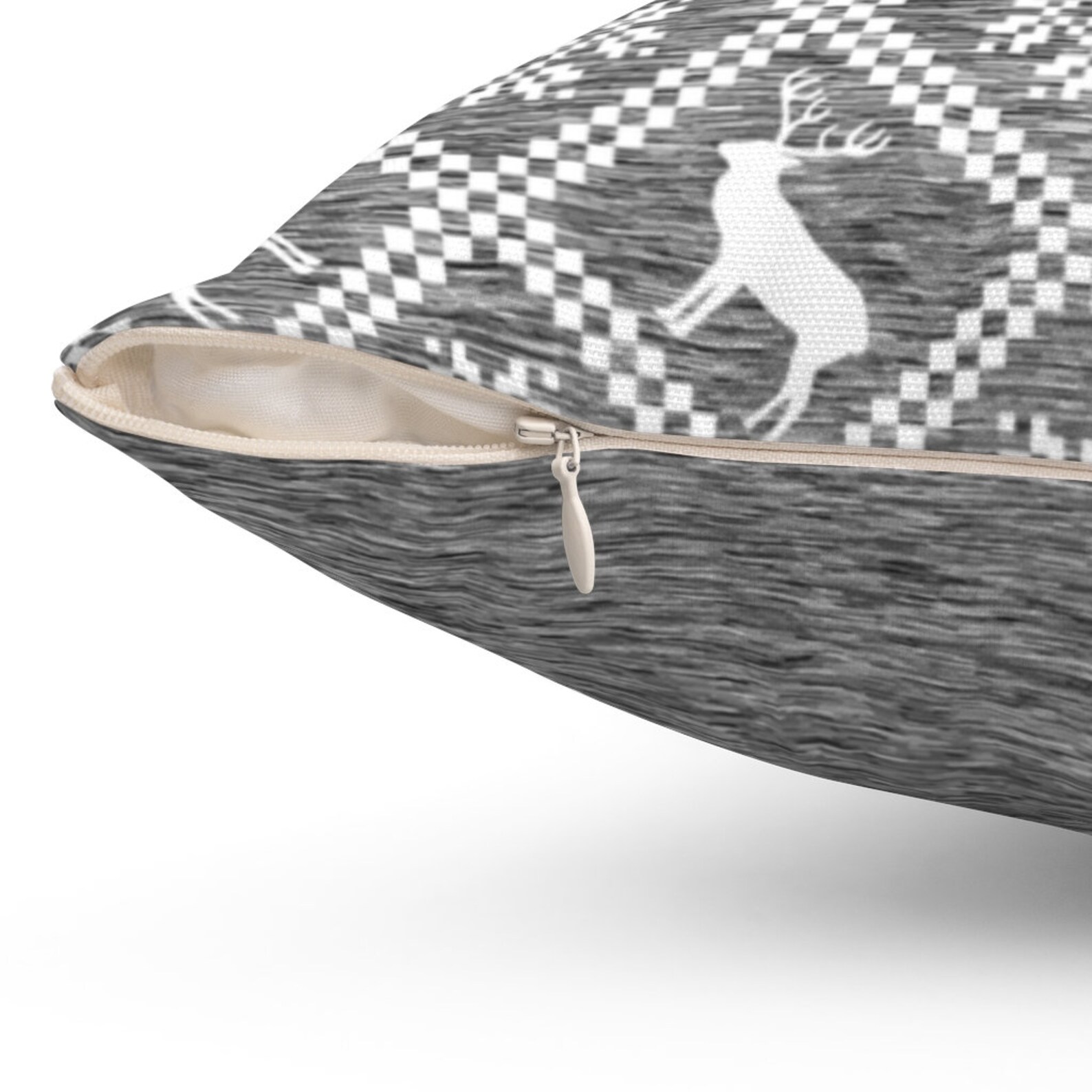 Cottage Christmas Square Pillow Gray Heather Reindeer and Etsy