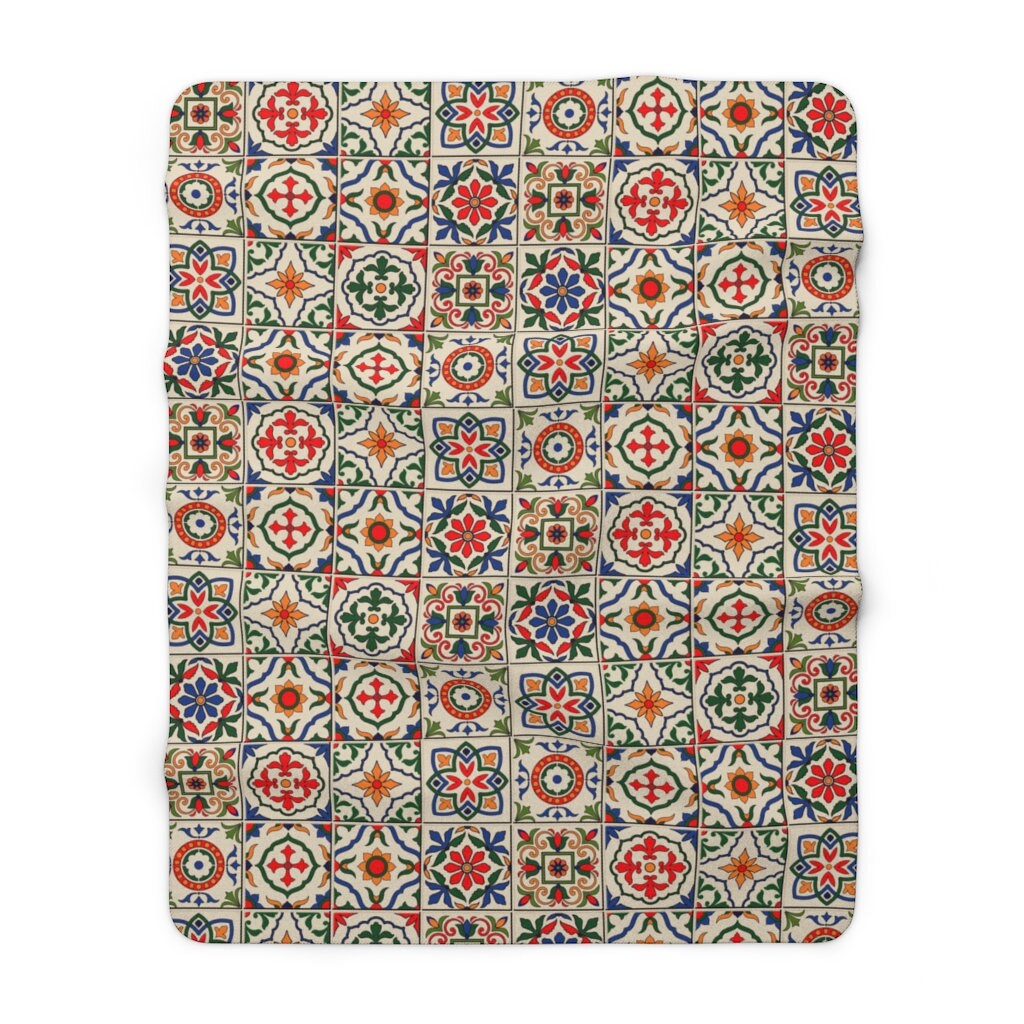 Spanish Majolica Sherpa Blanket Rustic Decor Bedding Etsy