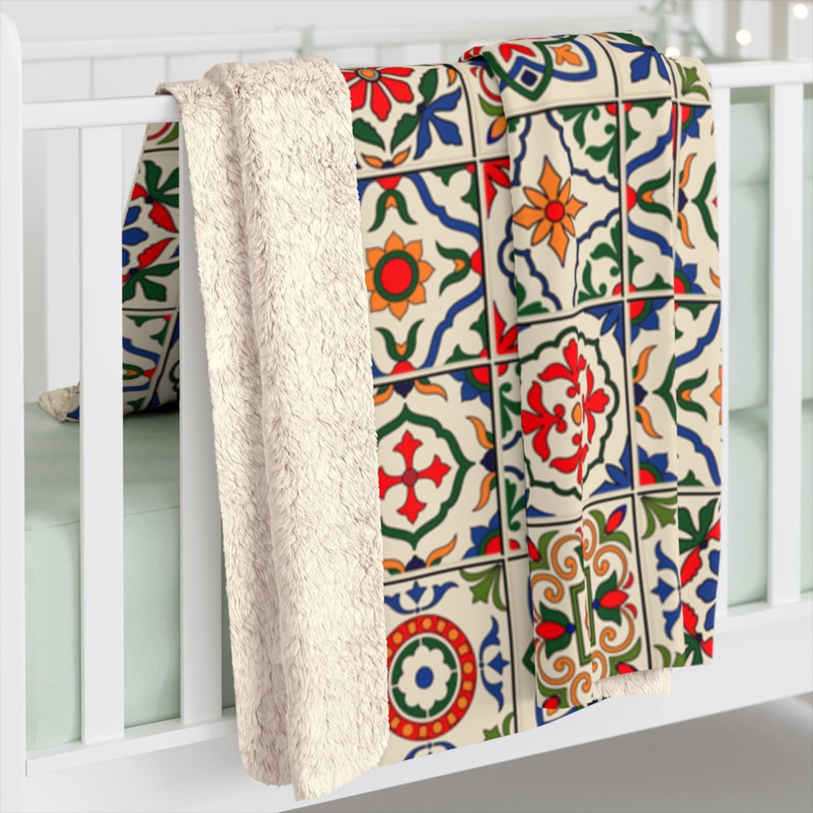Spanish Majolica Sherpa Blanket Rustic Decor Bedding Etsy