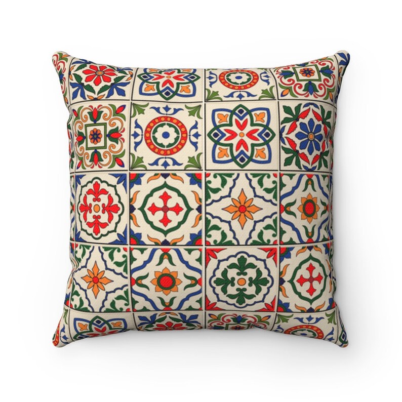 Moroccan Square Pillow Throw Pillow Spanish Majolica Etsy