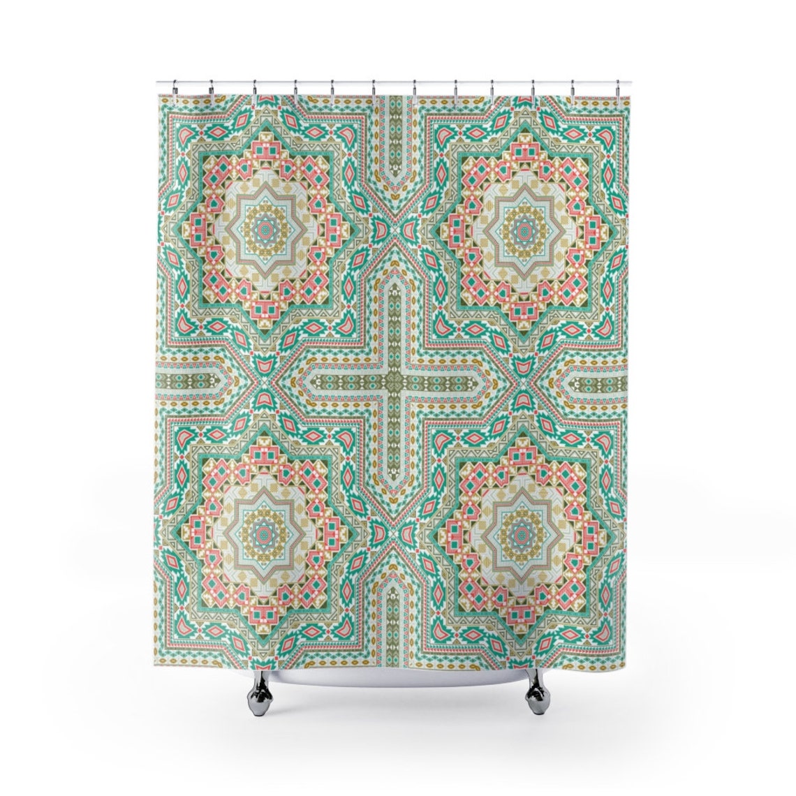 Victorian Majolica Tile Shower Curtains Bathroom Spanish Etsy