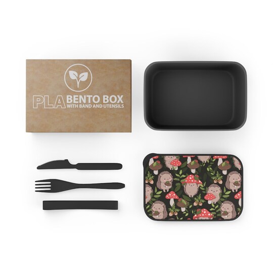 Cottagecore Bento Box with Band and Utensils | Adorable Hedgehogs