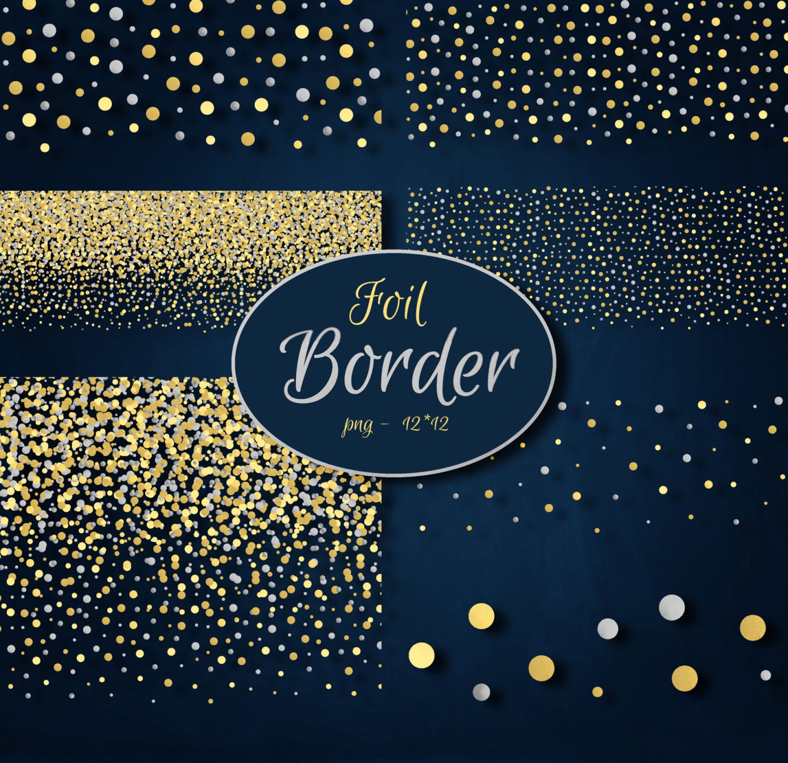 Foil Digital Clipart Gold Silver Foil Border Frames Confetti Borders