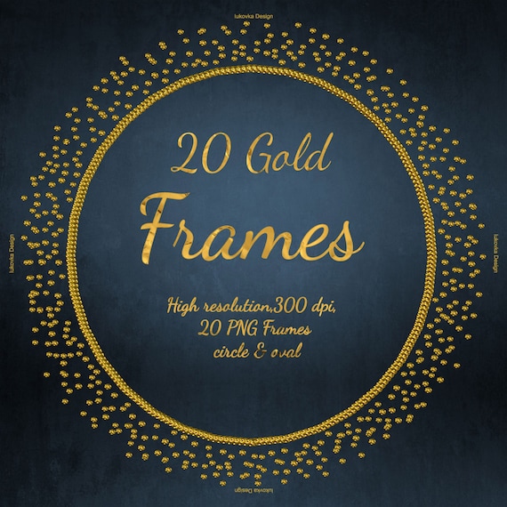 Circle Oval Gold Frames Glitter Clipart Digital