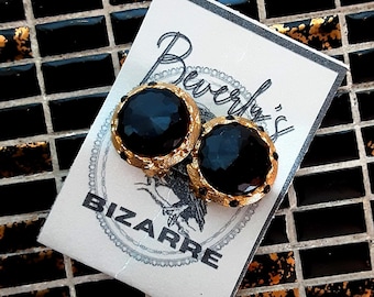 Black and Crystal Vintage Clip-On Earrings