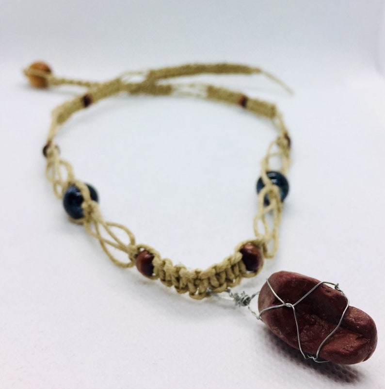 Wire Wrapped Red/brown/burgundy River Rock Hemp Necklace Boho Etsy