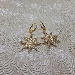 Gold Dazzling Starburst Art Deco Earrings  / Festival Wear / Boho Bohemian Hippie Chic / Handmade Gifts /