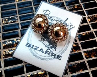 Gold and Diamond Bezel Vintage Clip-On Earrings