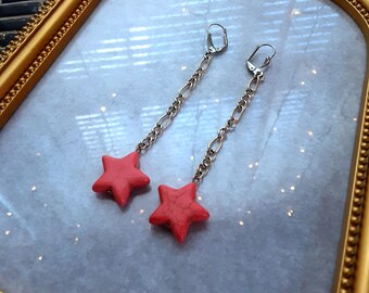 Coral Pink Howlite Dangle Earrings