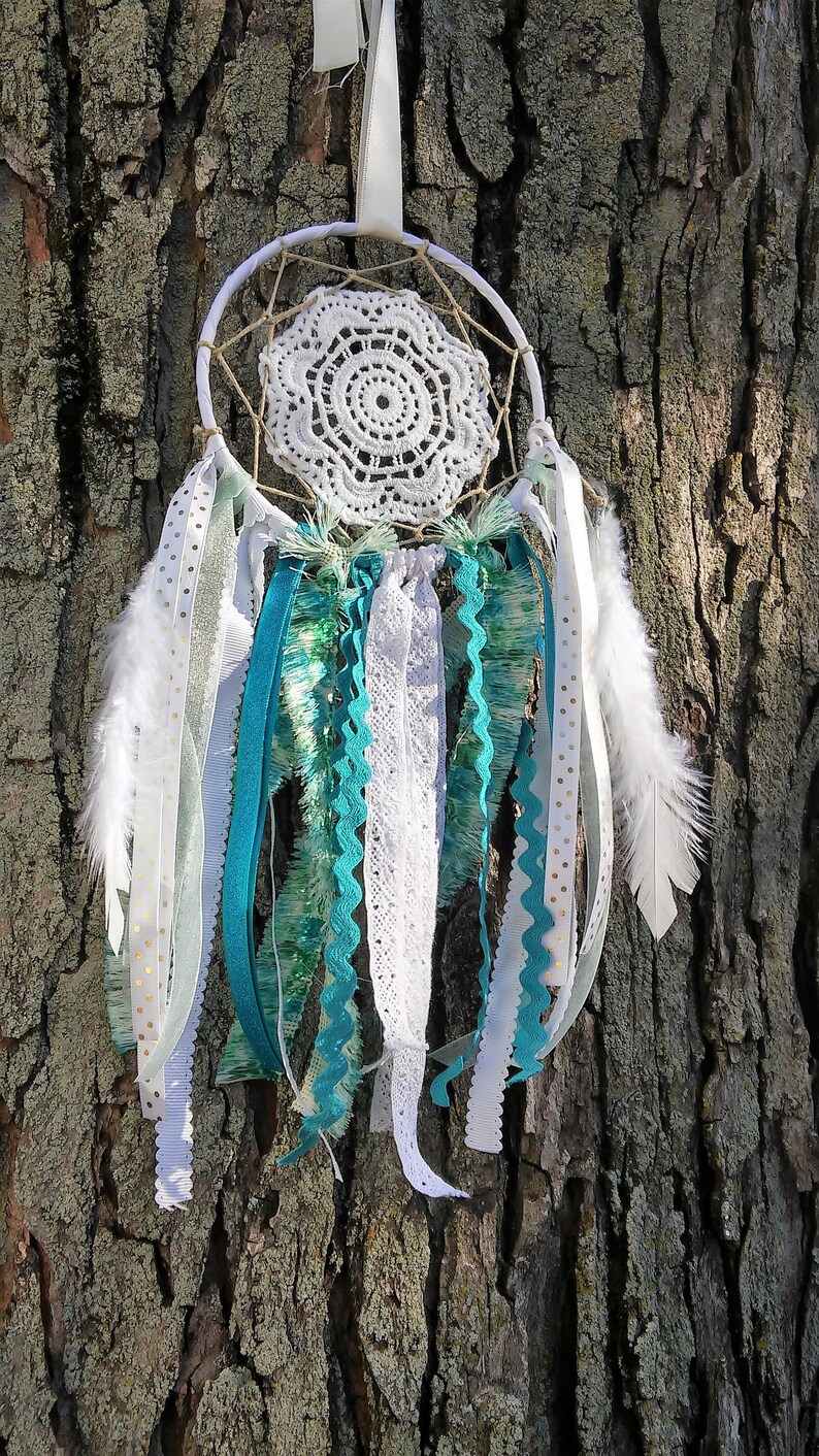 Kleine blaue Gold und weiß Boho inspiriert Traumfänger mit | Etsy