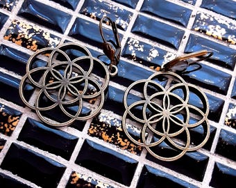 Brass Flower of Life Dangle Earrings