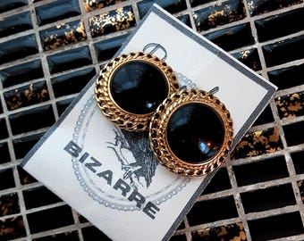Black and Gold Vintage Clip-On Earrings