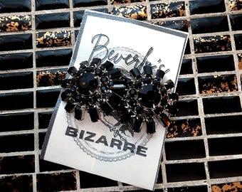 Black Crystal  Vintage Clip-On Earrings