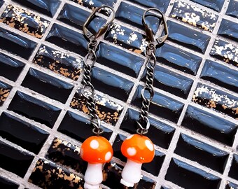 Orange Mushroom Dangle Earrings