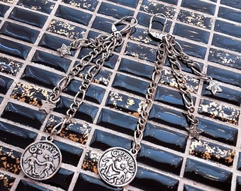 Gemini and Stars Astrology Dangle Earrings