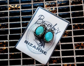 Turquoise and Silver  Clip-On Earrings