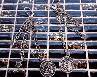 Aquarius and Stars Astrology Dangle Earrings