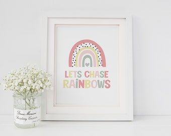 Let's Chase Rainbows Print - Children's Print - Nursery Print - Play Room - Children's Gift - Kids Wall Art - Rainbow Wall Art - Colourful